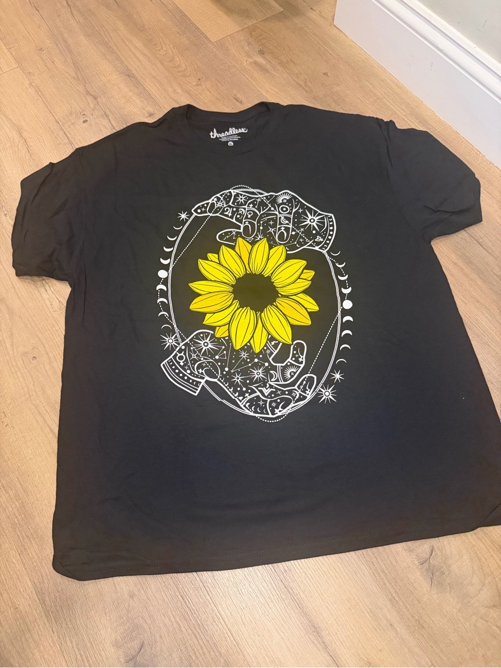 Black Graphic Tee with Yellow Sunflower